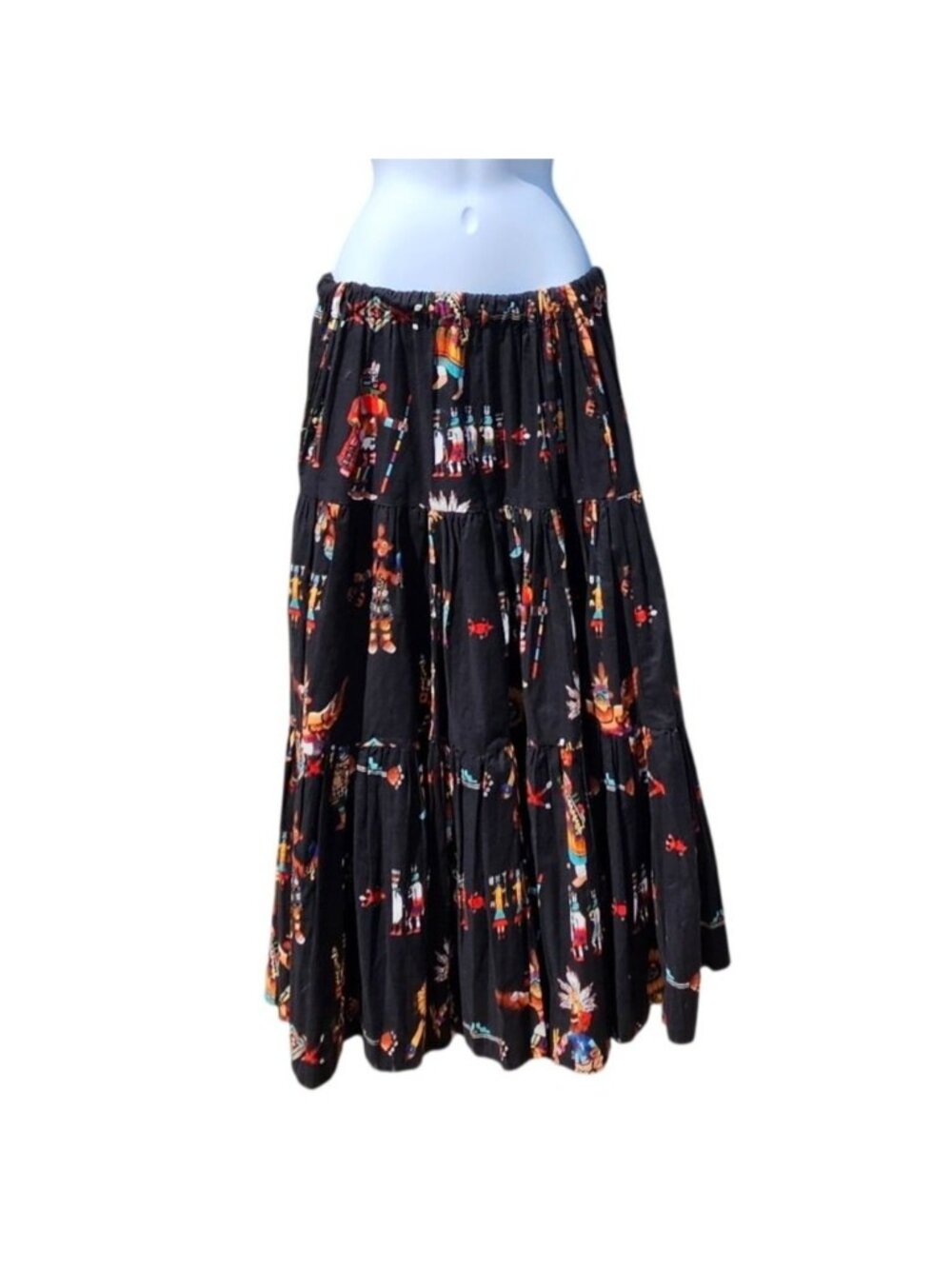 Sedona Stitchery Vintage 90s Kachina Print Tiered Maxi Skirt OS